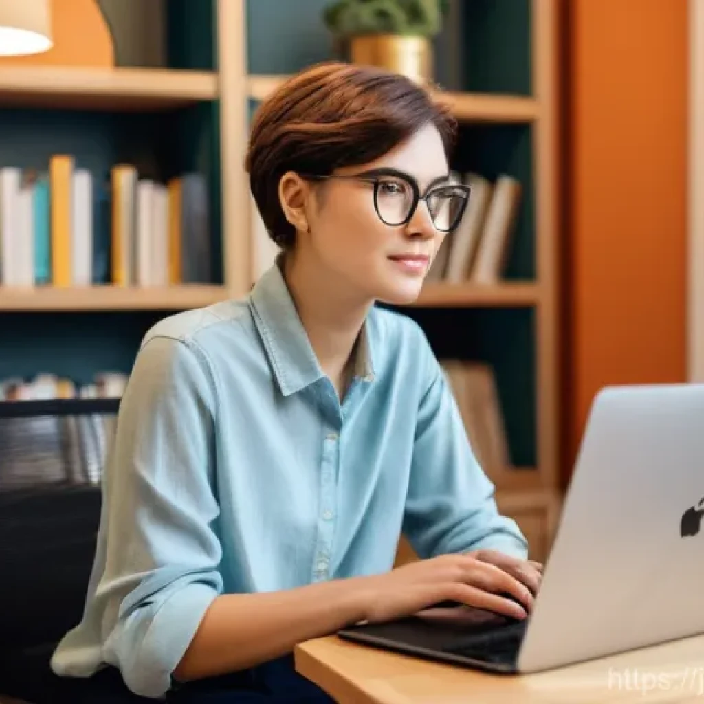 세일즈 퍼널에서의 콘텐츠 마케팅의 중요성 - **Prompt:** A young, focused female content creator, appearing to be in her late 20s, with short, st...