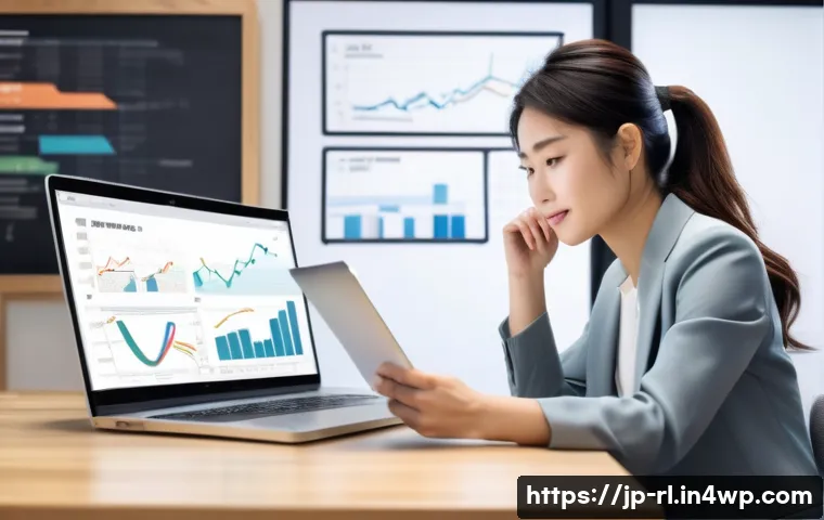 세일즈 퍼널에서의 행동 유도 기법 - A modern Japanese office scene featuring a young professional woman thoughtfully analyzing customer ...