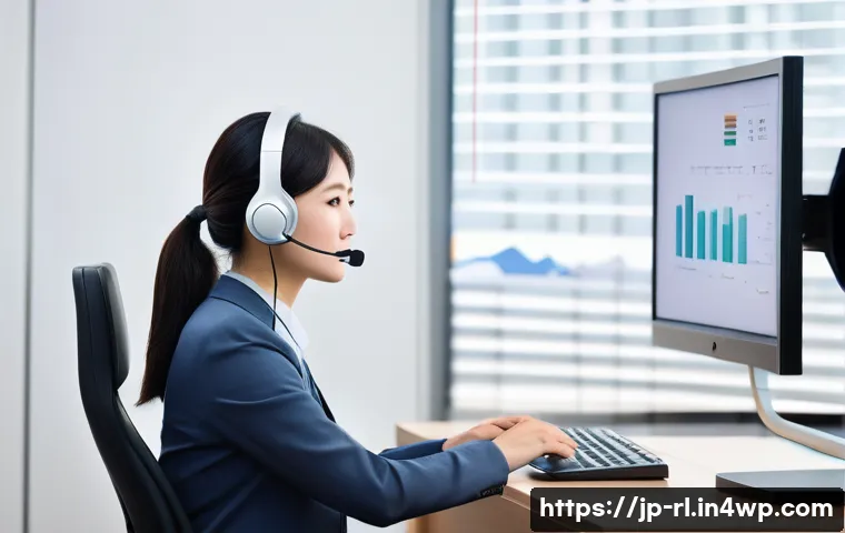세일즈 퍼널에서의 지속 가능한 관계 구축하기 - A modern Japanese office scene showing a professional customer service representative attentively li...