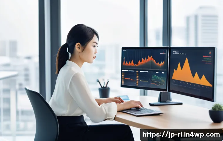 세일즈 퍼널의 지속적인 개선을 위한 체크리스트 - A modern Japanese office scene focused on digital marketing analysis, featuring a young professional...