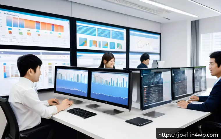 B2C 세일즈 퍼널 최적화 기법 - A modern Japanese marketing office scene showing a diverse team of professionals analyzing customer ...