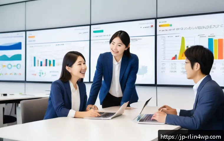 세일즈 퍼널 최적화 사례 비교 분석 - A modern Japanese office scene depicting a diverse group of professionals analyzing customer purchas...