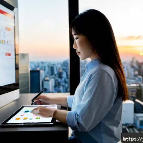 세일즈 퍼널에서의 콘텐츠 맞춤형 제공하기 - Photorealistic modern Tokyo marketing office, a Japanese content strategist at a clean desk reviewin...