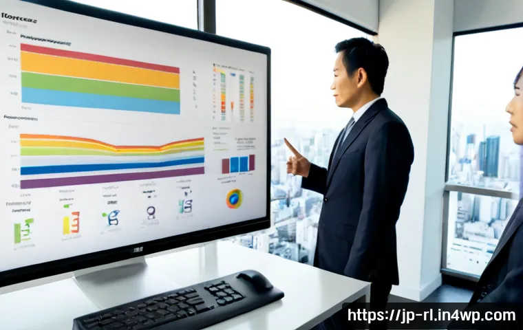 세일즈 퍼널에서의 트렌드 분석 및 전망 - Photorealistic modern Japanese business team analyzing a sales funnel trend on a large clean desktop...